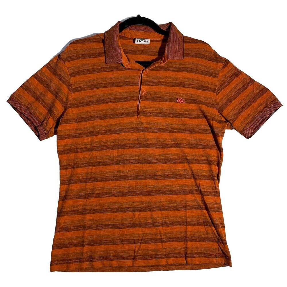 Lacoste Polo Shirt Men's 4 M Crocodile Orange Stripes Casual Short Sleeve